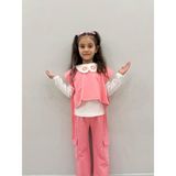 Capella Bebe Kız Çocuk Nar Çiçek Vintage Yaka Gömlek-Badi-Pantolon 3'lü Takım Kız Çocuk Bluz Gömlekli Pantolon - Nar Çiçeği - 6 Yaş