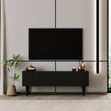 Capella Tv Ünitesi Mdf 120 cm Ayaklı Kapaklı Raflı - Siyah