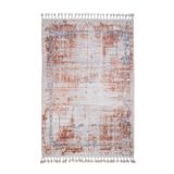 Capelle Turuncu Modern Geometrik Etnik Eskitme Desenli Boho Makinada Yıkanabilir Hafif Hav Toz Vermez Leke Tutmaz Kaymaz Taban Dijital Makine Baskı Halı Oturma Odası Salon Yolluk Koridor Mutfak Halısı