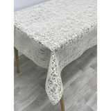 Capensis Iplik Desen Hasır Pvc Şeffaf Kaplamalı Lüks Muşamba Masa Örtüsü Kolay Silinebilir - 100 x 140 cm - Krem