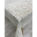 Capensis Iplik Desen Hasır Pvc Şeffaf Kaplamalı Lüks Muşamba Masa Örtüsü Kolay Silinebilir - 140 x 160 cm - Krem
