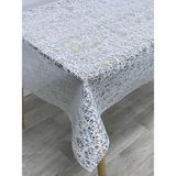 Capensis Iplik Desen Hasır Pvc Şeffaf Kaplamalı Lüks Muşamba Masa Örtüsü Kolay Silinebilir - 140 x 180 cm - Beyaz
