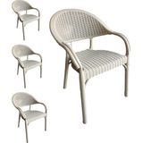 Capissi Plastik Sandalye Bambu Rattan Bahçe Teras Balkon Mutfak Sandalyesi - Cappuccino - 4 lü set