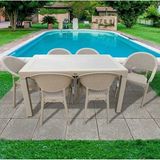 Capissi Rattan Masa Takımı 90X150 Camlı Masa 6 Kişilik Bambu Sandalye Seti Bahçe Balkon Teras Takımı - Kapuçino