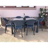 Capissi Rattan Masa Takımı 90x150 Camlı Masa 6 Kişilik Rattan Sandalye Seti Bahçe Balkon Teras Takımı - Antrasit
