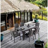 Capissi Rattan Masa Takımı 90x150 Camlı Masa 6 Kişilik Rattan Sandaye Seti Bahçe Balkon Teras Takımı - Kahverengi
