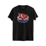 Çapıt Pamuklu İstanbul Türk Bayrağı Baskılı Siyah Milli Tişört