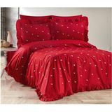 Capital Home Nakışlı Fırfırlı Nevresim Takımı Çift Kişilik - 240 x 260 cm - Kırmızı