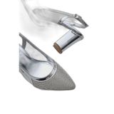 Capone 750 Kadın Topuklu Taşlı Fileli Arkası Açık Ayakkabı Gümüş 38