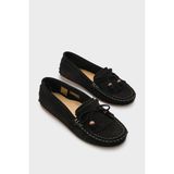 Capone Outfitters Almire Hakiki Deri Süet Boncuklu Püsküllü Konfor Kadın Loafer Ayakkabı - Siyah