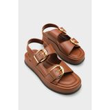 Capone Outfitters Cortney Dolgu Topuklu Çift Bantlı Tokalı Kadın Sandalet - Kahve