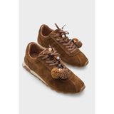 Capone Outfitters Doralyn Hakiki Deri Süet Ponponlu Kadın Sneaker Spor Ayakkabı - Ceviz