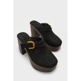 Capone Outfitters Edith Platform Bilekten Bantlı Kadın Sabo Terlik - Süet Siyah