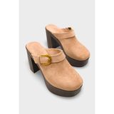 Capone Outfitters Edith Platform Bilekten Bantlı Kadın Sabo Terlik - Vizon Süet