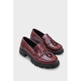 Capone Outfitters Elga Trak Tabanlı Püsküllü Kadın Loafer - Bordo Rugan