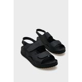Capone Outfitters Ember Cırtlı Deri Konfor Anatomik Kadın Sandalet - Siyah