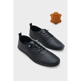 Capone Outfitters Fina Hakiki Deri Soft Konfor Tabanlı Kadın Sneaker - Siyah