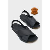 Capone Outfitters Florina Hakiki Deri Soft Konfor Kadın Sandalet - Siyah