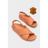 Capone Outfitters Florina Hakiki Deri Soft Konfor Kadın Sandalet - Taba