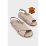 Capone Outfitters Florina Hakiki Deri Soft Konfor Kadın Sandalet - Vizon