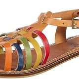 CAPONE OUTFITTERS Kadın Yuvarlak Burunlu Gladyatör Bantlı Deri Sandalet, Çok Renkli, 39