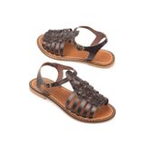 CAPONE OUTFITTERS Kadın Yuvarlak Burunlu Gladyatör Bantlı Deri Sandalet, Kahverengi, 37