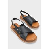 Capone Outfitters Katy Hakiki Deri Soft Konfor Dolgu Topuk Kadın Sandalet - Siyah