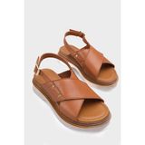 Capone Outfitters Katy Hakiki Deri Soft Konfor Dolgu Topuk Kadın Sandalet - Taba