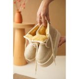 Capone Outfitters Madeline Kalın Tabanlı Yuvarlak Burunlu Bağcıklı Kürklü Kadın Bot - Bej