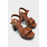 Capone Outfitters Sheilah Platform Çapraz Bantlı Bilekten Bantlı Kadın Sandalet - Kahve