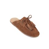 Capone Outfitters Shellie Hakiki Deri Süet Bağcıklı Boncuklu Konfor Kadın Loafer Kapalı Burunlu Terlik