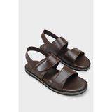Capone Outfitters Wilfrid Cırt Cırtlı Çift Bantlı Açık Burunlu Erkek Sandalet - Kahve
