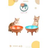 Cappadocia Pottery 2'li Ayaklı Kedi Köpek Çömlek Mama ve Su Kabı (Içi Sırlı, Organik) - Turuncu
