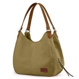 Cappadocia Vintage 3286 Lonia Kadın Kanvas Günlük Omuz Çantası Çok Bölmeli Pamuklu El Tote Hobo Çantası (Camel)