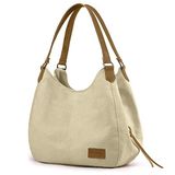 Cappadocia Vintage 3286 Lonia Kadın Kanvas Günlük Omuz Çantası Çok Bölmeli Pamuklu El Tote Hobo Çantası (Krem)