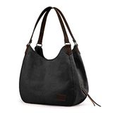 Cappadocia Vintage 3286 Lonia Kadın Kanvas Günlük Omuz Çantası Çok Bölmeli Pamuklu El Tote Hobo Çantası (Siyah Antrasit)