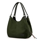 Cappadocia Vintage 3286 Lonia Kadın Kanvas Günlük Omuz Çantası Çok Bölmeli Pamuklu El Tote Hobo Çantası (Yeşil)