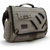 Cappadocia Vintage 4017 Açık Gri 14" Laptop Kanvas Postacı Okul Çantası Unisex Kilitli Çok Cepli 8 Litre