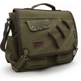 Cappadocia Vintage 4017 Haki 14" Laptop Kanvas Postacı Okul Çantası Unisex Kilitli Çok Cepli Omuz Askılı