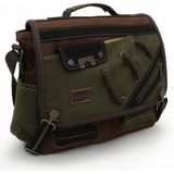 Cappadocia Vintage 4017 Haki Kahve 14" Laptop Pamuk Gabardin Postacı Okul Çantası Unisex Kilitli Çok Cepli Omuz Askılı - Haki - Kahverengi