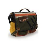 Cappadocia Vintage 4017 Haki Krem 14" Laptop Pamuk Gabardin Postacı Okul Çantası Unisex Kilitli Çok Cepli Omuz Askılı