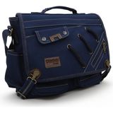 Cappadocia Vintage 4017 Lacivert 14" Laptop Kanvas Postacı Okul Çantası Unisex Kilitli Çok Cepli Omuz Askılı