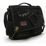 Cappadocia Vintage 4017 Siyah 14" Laptop Pamuk Gabardin Postacı Okul Çantası Unisex Kilitli Çok Cepli Omuz Askılı