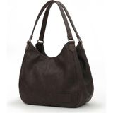 Cappadocia Vintage 5086 Myra Kadın Dumanlı Tozlu Kahve Pu Deri Günlük Omuz Çantası Üç Bölmeli Hobo Tote El Çantası - 00Kahverengi