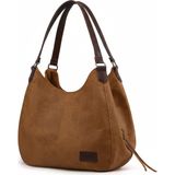 Cappadocia Vintage 5086 Myra Kadın Gri Pu Deri Günlük Omuz Çantası Üç Bölmeli Hobo - Tote El Çantası - Taba - Açık Kahverengi