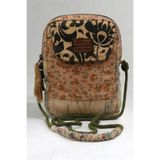 Cappadocia Vintage Kadın Açık Kahverengi Çiçek Desenli Omuz Çantası - Bohem Tarz Mini El ve Telefon Çantası