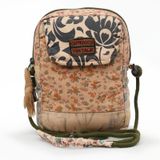 Cappadocia Vintage Kadın Çiçek Desenli Omuz Çantası - Bohem Tarz Mini El Ve Telefon Çantası Açık Taba - Kahverengi