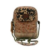Cappadocia Vintage Kadın Ekru Çiçek Desenli Omuz Çantası 20 x 15 x 6,5 cm Bohem Tarz Mini El Çantası Telefon Çantası Günlük Kullanım (Açık Kahverengi)