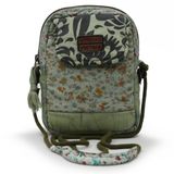 Cappadocia Vintage Kadın Ekru Çiçek Desenli Omuz Çantası 20 x 15 x 6,5 cm Bohem Tarz Mini El Çantası Telefon Çantası Günlük Kullanım (Haki)