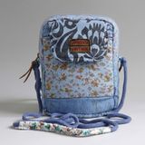 Cappadocia Vintage Kadın Ekru Çiçek Desenli Omuz Çantası 20 x 15 x 6,5 cm Bohem Tarz Mini El Çantası Telefon Çantası Günlük Kullanım (Mavi)